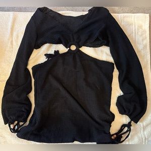 Black open knit cover up dress